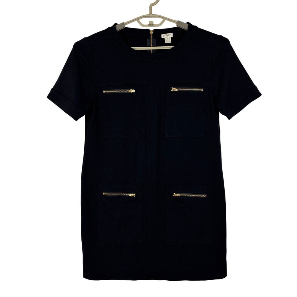 J. Crew Factory Black Shift Dress Ponte Knit Gold Zippers 8 A9107